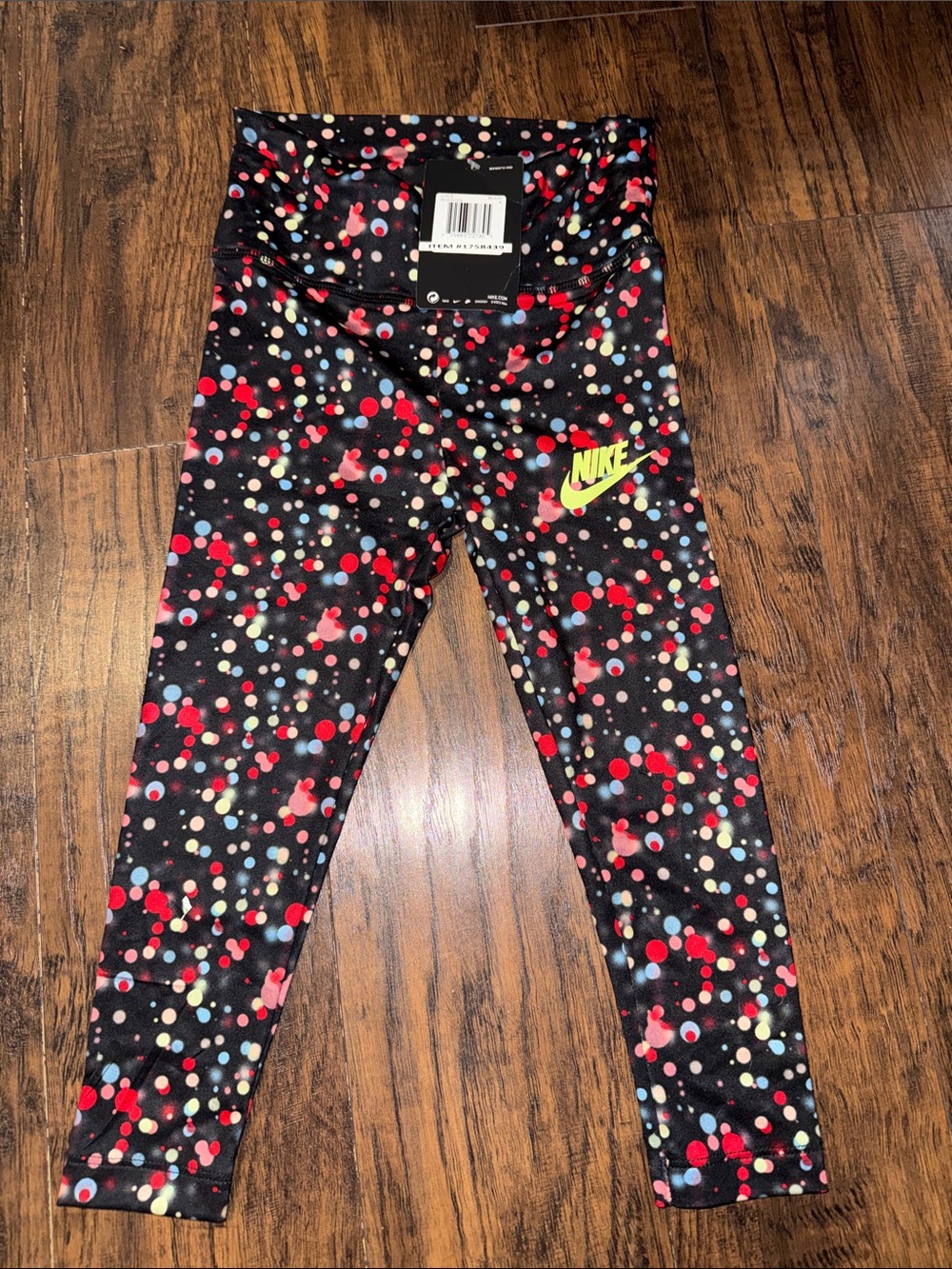 Nike Girls Black Leggings with Red, Pink & Yellow Dot Print